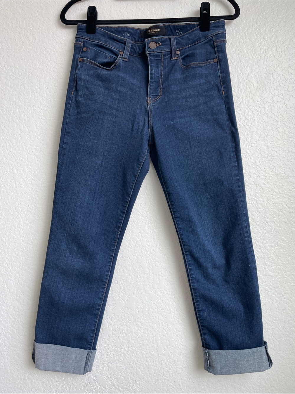 LIVERPOOL Capris Dark-Medium Blue Cuffed Capri Jeans • Size 8/29